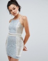 PrettyLittleThing Premium High Neck Jacquard Lace Sequin Mini Dress