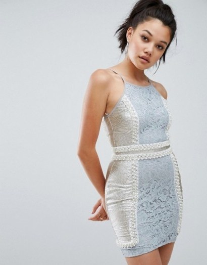 PrettyLittleThing Premium High Neck Jacquard Lace Sequin Mini Dress - flipped
