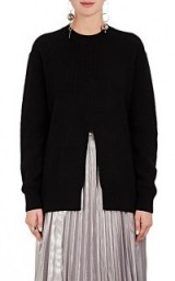 PROENZA SCHOULER Slit-Front Rib-Knit Wool-Blend Sweater | black crew neck long sleeved sweaters | chic knitwear