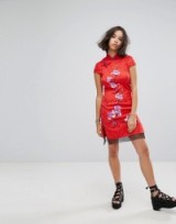 Reclaimed Vintage Inspired High Neck Dress In Brocade With Floral Embroidery