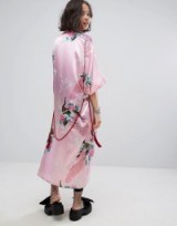 Reclaimed Vintage Inspired Kimono In Printed Satin With Rope Belt