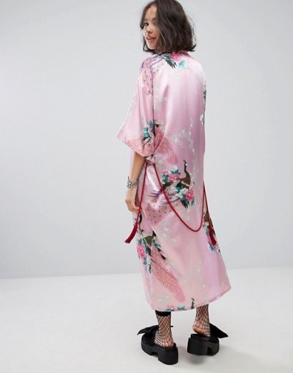 Reclaimed Vintage Inspired Kimono In Printed Satin With Rope Belt - flipped