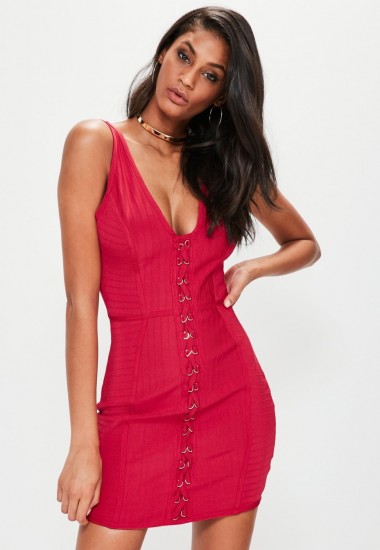 missguided red bandage criss cross front mini dress ~ lace up party dresses