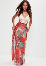 missguided red printed beach cover up maxi skirt – long holiday skirts – summer fashion