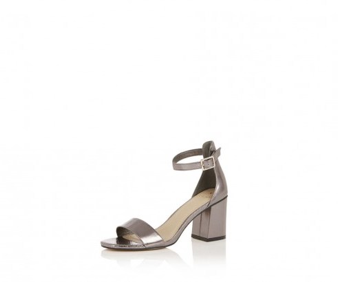 OASIS RHEA BLOCK HEEL ~ metallic-pewter ankle strap chunky heels ~ chic summer sandals - flipped