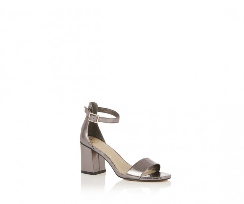 OASIS RHEA BLOCK HEEL ~ metallic-pewter ankle strap chunky heels ~ chic summer sandals