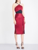 ROLAND MOURET Bartlow two-tone satin dress claret/black – red occasion wear