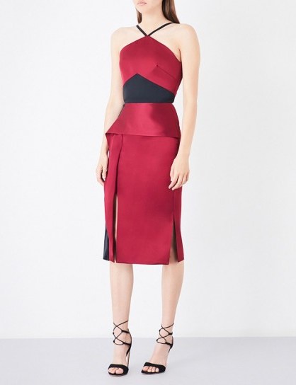 ROLAND MOURET Bartlow two-tone satin dress claret/black – red occasion wear - flipped