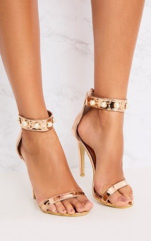 Pretty Little Thing ROSE GOLD PEARL STRAP HEELS - flipped