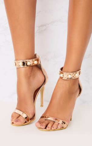Pretty Little Thing ROSE GOLD PEARL STRAP HEELS