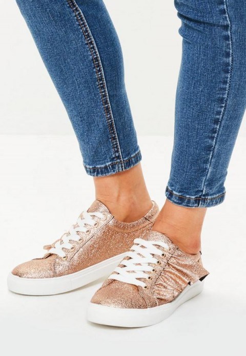 Missguided rose gold ruffle lace up trainers ~ casual glamour ~ sports luxe sneakers - flipped