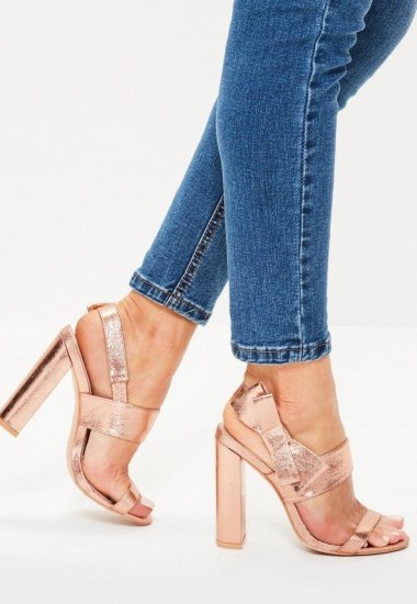 Missguided rose gold side bow block heeled sandals - flipped