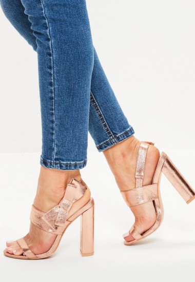 Missguided rose gold side bow block heeled sandals