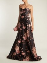 ROCHAS Rose-print bustier satin gown