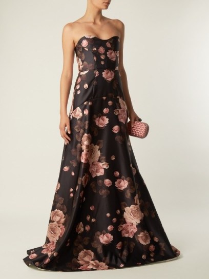 ROCHAS Rose-print bustier satin gown - flipped