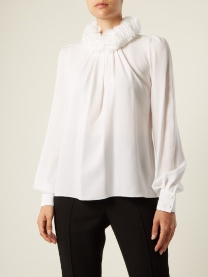 ANDREW GN Ruffled-neck silk-blend georgette blouse - flipped