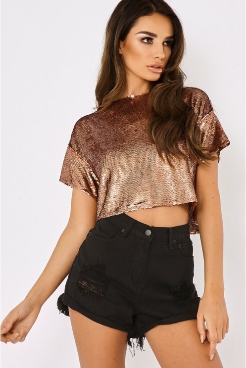 SARAH ASHCROFT COPPER OVERSIZED SEQUIN CROP TEE - flipped