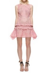 $309.00 Self Portrait Crosshatch Frill Mini Dress Pink
