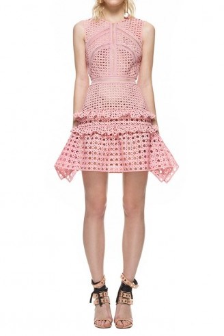 $309.00 Self Portrait Crosshatch Frill Mini Dress Pink - flipped