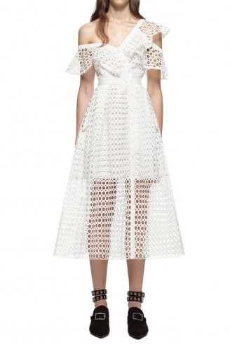 $329.00 Self Portrait Lace Frill Midi Dress In White - flipped