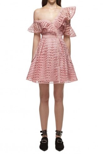 $299.00 Self Portrait Lace Frill Mini Dress In Pink - flipped