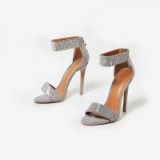 EGO Sienna Crystal Strap Heel In Grey Faux Suede, statement high heels, going out shoes, glamour, luxe