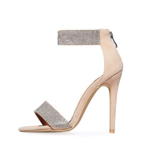 EGO Sienna Crystal Strap Heel In Nude Faux Suede – going out heels - flipped