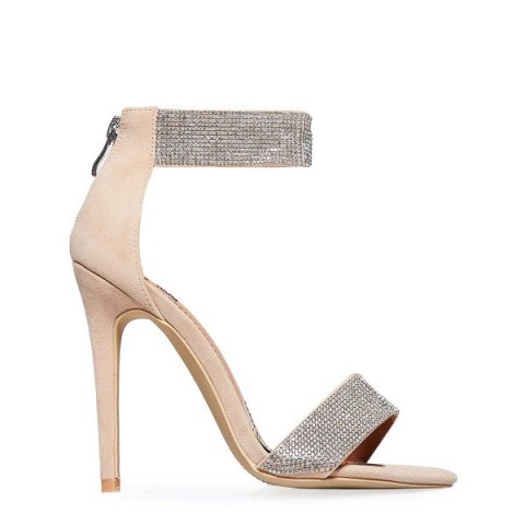 EGO Sienna Crystal Strap Heel In Nude Faux Suede – going out heels