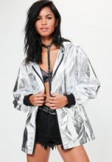 Missguided silver hooded festival rain mac jacket ~ metallic macs ~ festival jackets