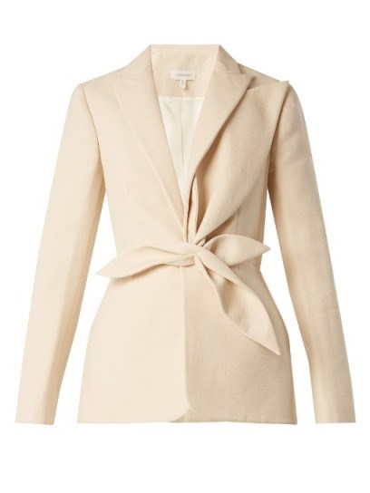 DELPOZO Single-breasted draped-appliqué cotton jacket – chic cream jackets - flipped