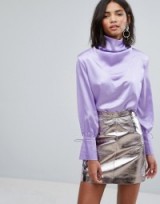 Sister Jane Drapey Blouse In Satin ~ lilac high neck blouses