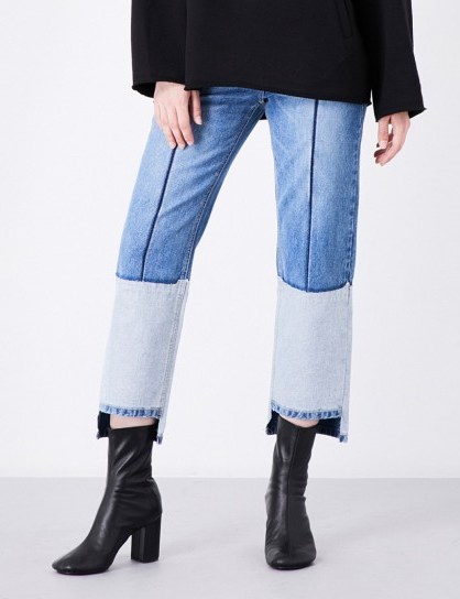 SJYP Stepped-hem straight high-rise jeans denim blue 0033 - flipped