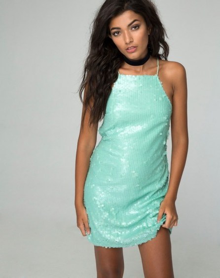 Motel Rocks Winnie Dress in Shell Sequin Mint ~ going out glamour - flipped