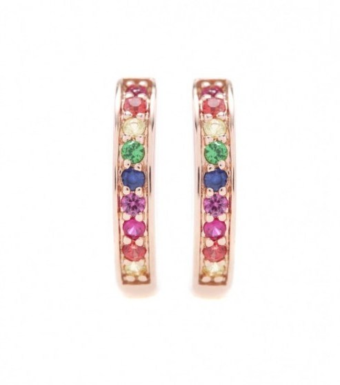 SYDNEY EVAN Small Rainbow Huggie Hoops earrings ~ neat luxe gemstone jewellery - flipped