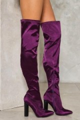 Nasty Gal That’s Rich Over-the-Knee Satin Boot – purple high heeled boots