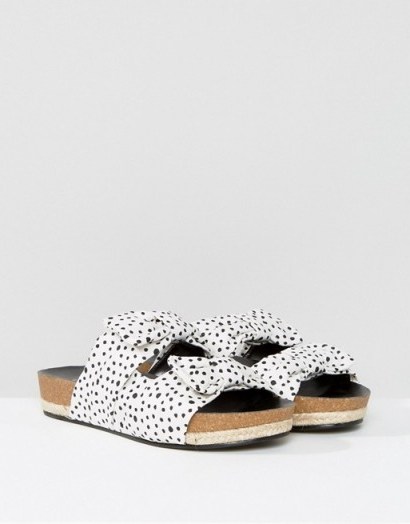 The March Bow Cream Spot Slide Chunky Flat Sandals | spotty holiday flats - flipped