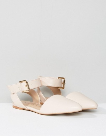 The March Nude Tie Up Point Flat Shoes | ankle strap flats - flipped