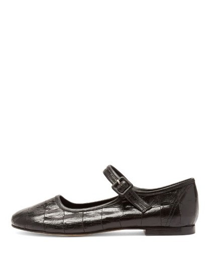 MARYAM NASSIR ZADEH Thelma crocodile-effect leather flats | black flat Mary Jane shoes - flipped
