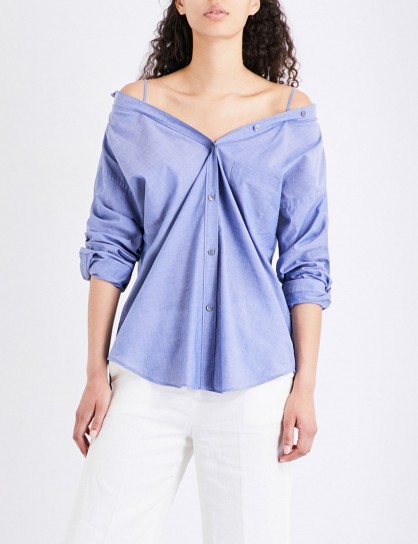 THEORY Tamalee cotton shirt | indigo blue bardot shirts