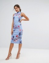 True Violet High Neck Pencil Dress with Mandarin Collar and Bow Back