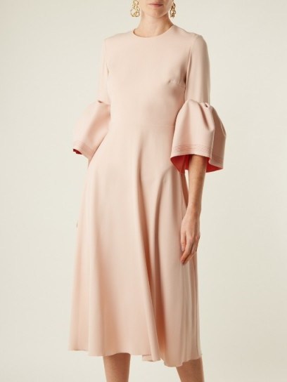 ROKSANDA Turlin bell-cuff fluted crepe-cady dress ~ chic pale-pink dresses - flipped