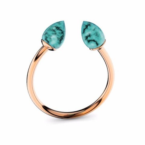 MARCELLO RICCIO Turquoise Rose Gold Plated Ring ~ open blue stone rings ~ modern jewellery - flipped