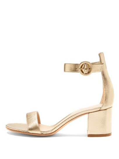 GIANVITO ROSSI Versilia block-heel gold leather sandals - flipped
