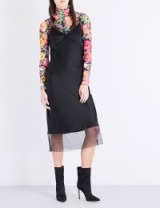 WALK OF SHAME Lace-trim silk-satin slip dress. Black silky cami dresses | thin strap fashion | spaghetti straps | strappy