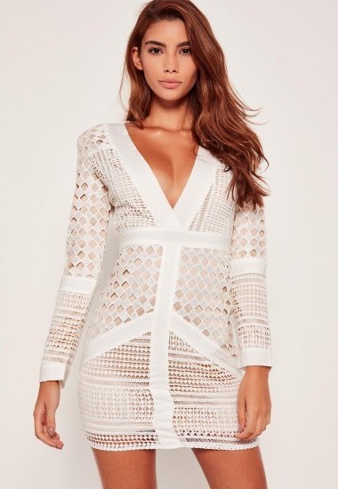Missguided white lace plunge bodycon dress - flipped