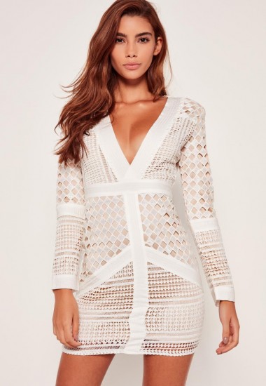 Missguided white lace plunge bodycon dress