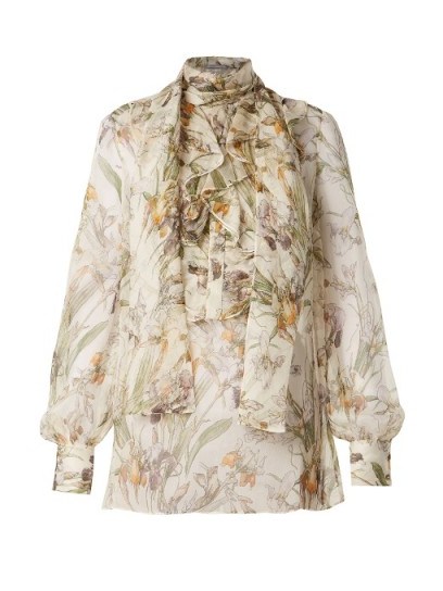 ALEXANDER MCQUEEN Wild Iris-print sheer silk-chiffon blouse - flipped