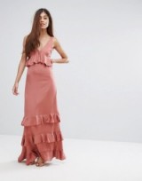 Y.A.S Studio Ruffle Maxi Dress With Lace Inserts withered rose – long pink occasion dresses – summer parties