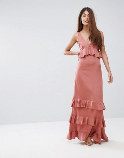 Y.A.S Studio Ruffle Maxi Dress With Lace Inserts withered rose – long pink occasion dresses – summer parties - flipped