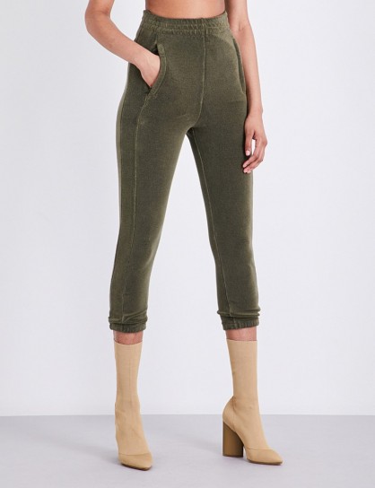 YEEZY Skinny cropped stretch-towelling jogging bottoms army-green